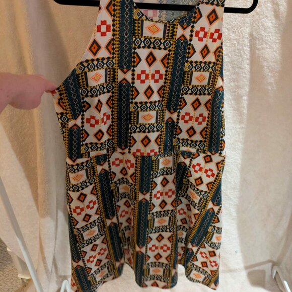 H&M White Orange Green Aztec Print Racerback Skater Midi Dress - Size XL - Picture 2 of 3